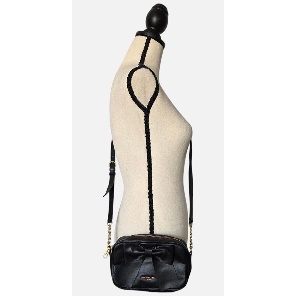 Karl Lagerfeld Paris Bow-Embellishment Black Faux Leather Crossbody Bag